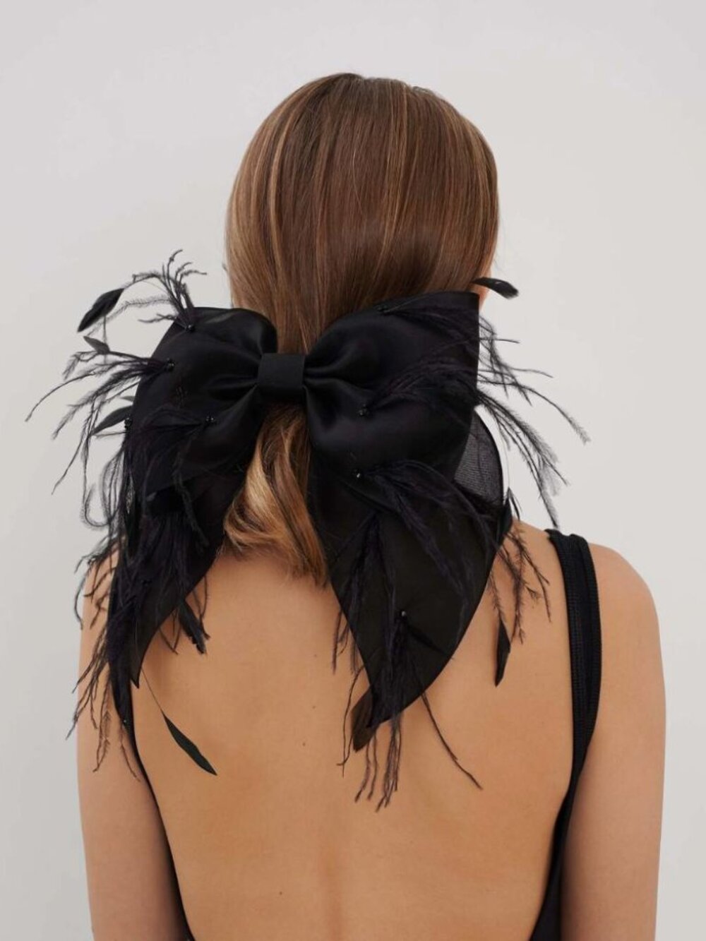 Black Feather Bow Headpiece